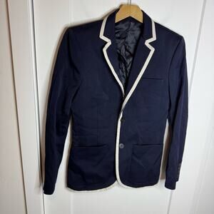 Jack Wills Navy Blue White Trim Wool Cotton Blazer Sports Coat Jacket Size 34